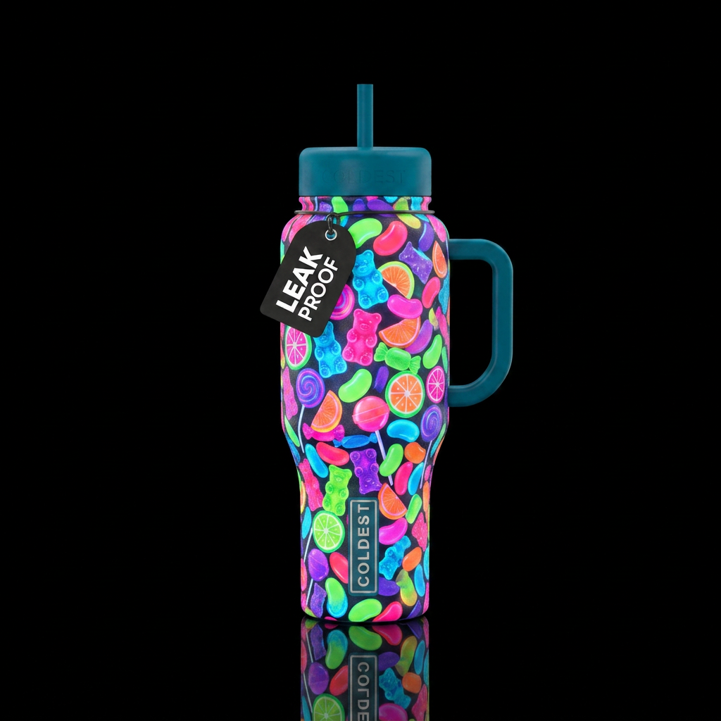 Neon, candy water bottle design