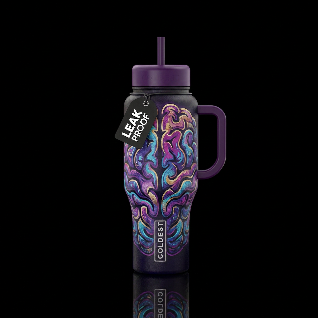 Purple, brain water bottle design