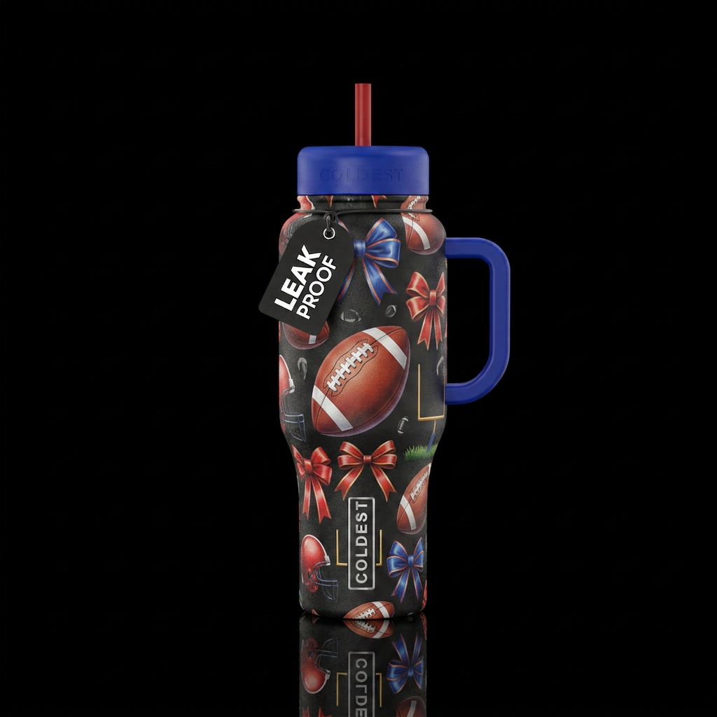 Football, bows water bottle design