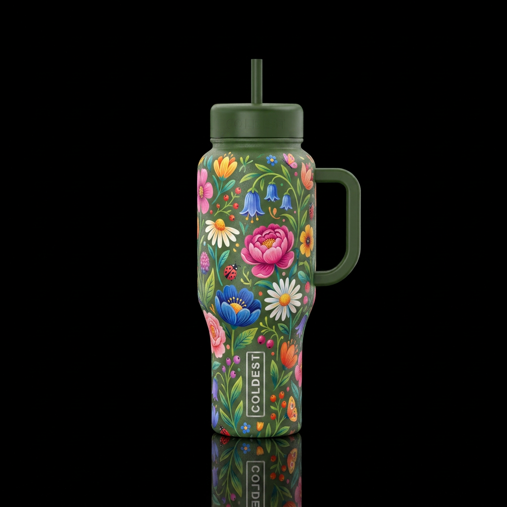 Whimsical garden water bottle design