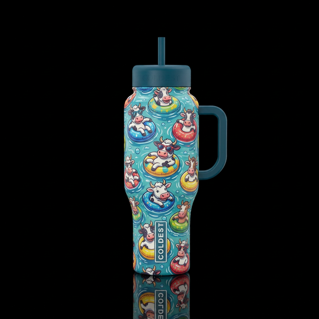 Cows in floaties water bottle design