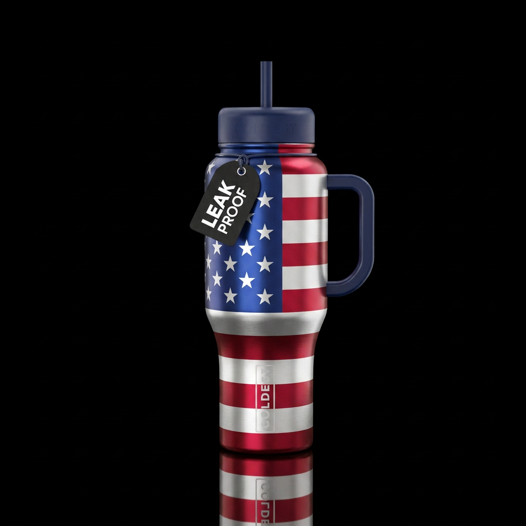 American flag, metallic water bottle design