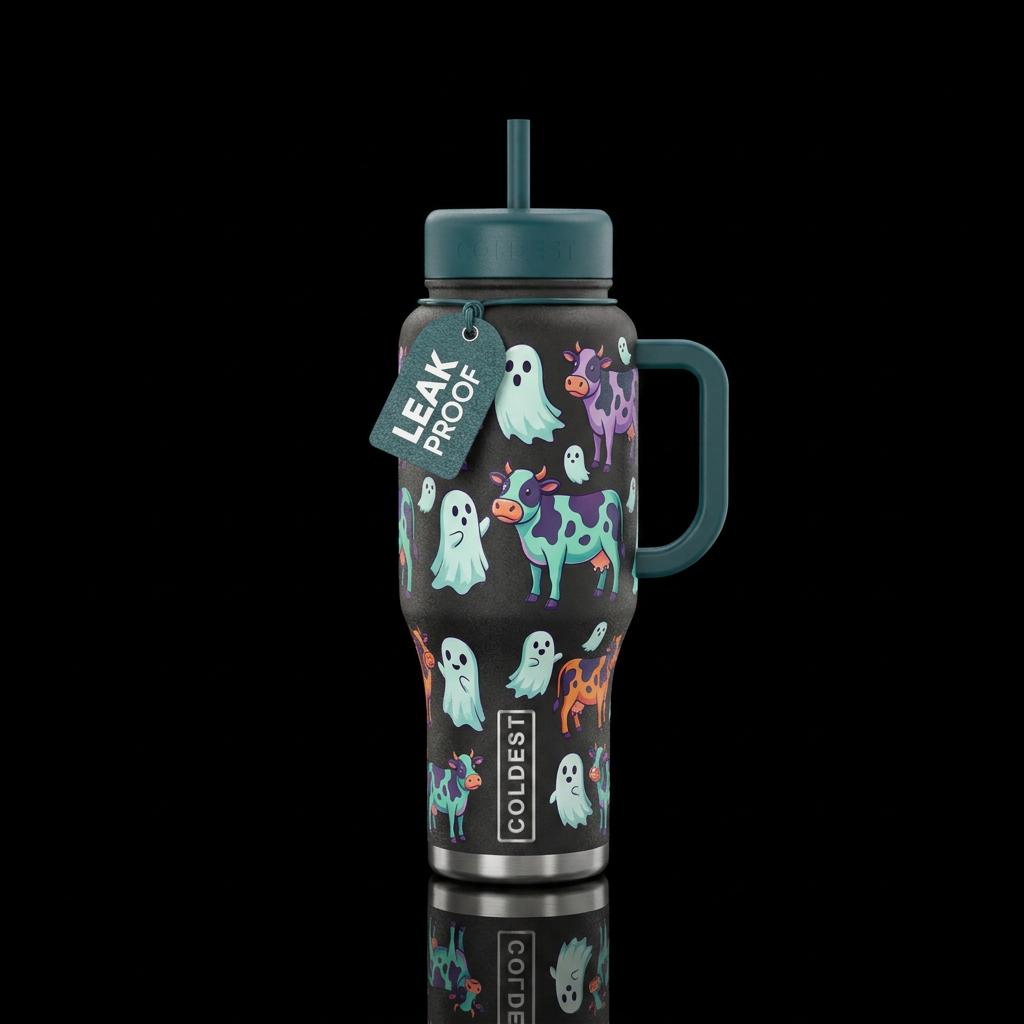 Ghosts, cows water bottle design