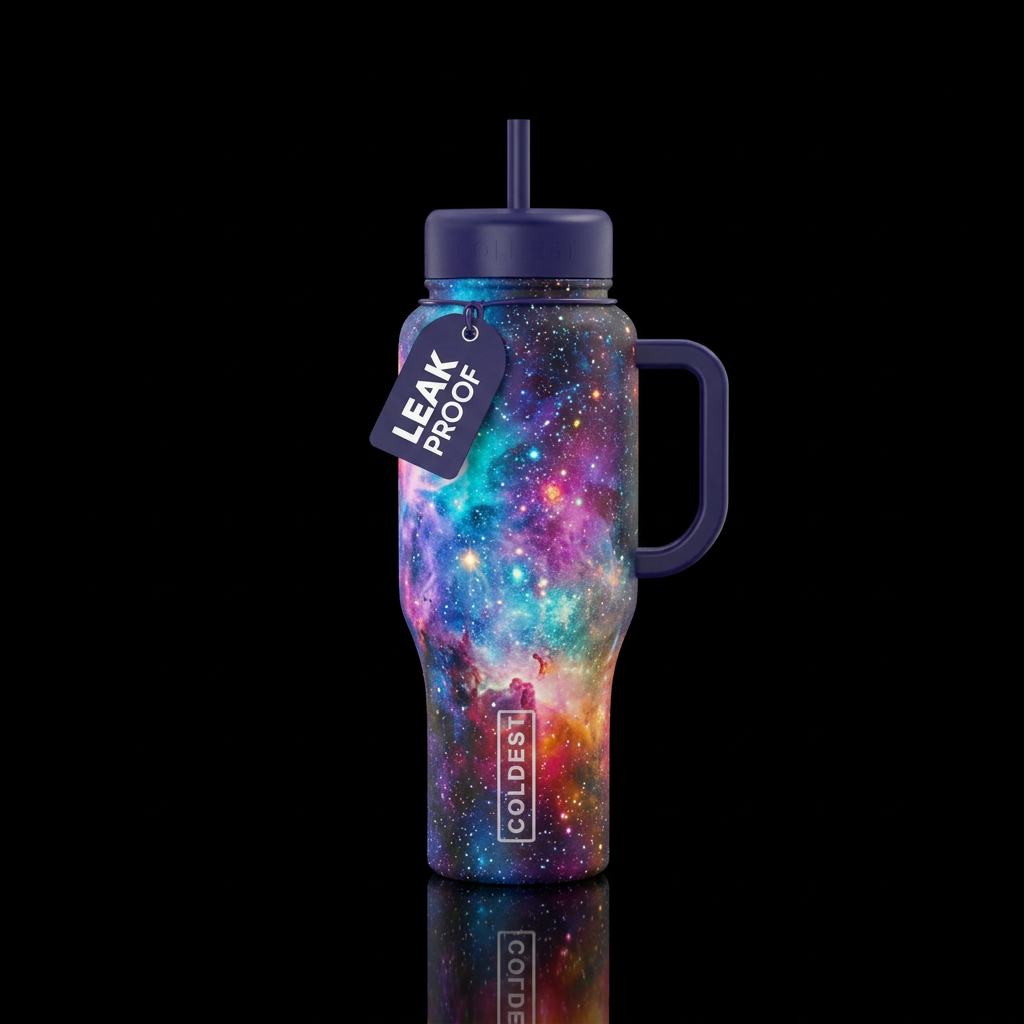 Rainbow galaxy water bottle design