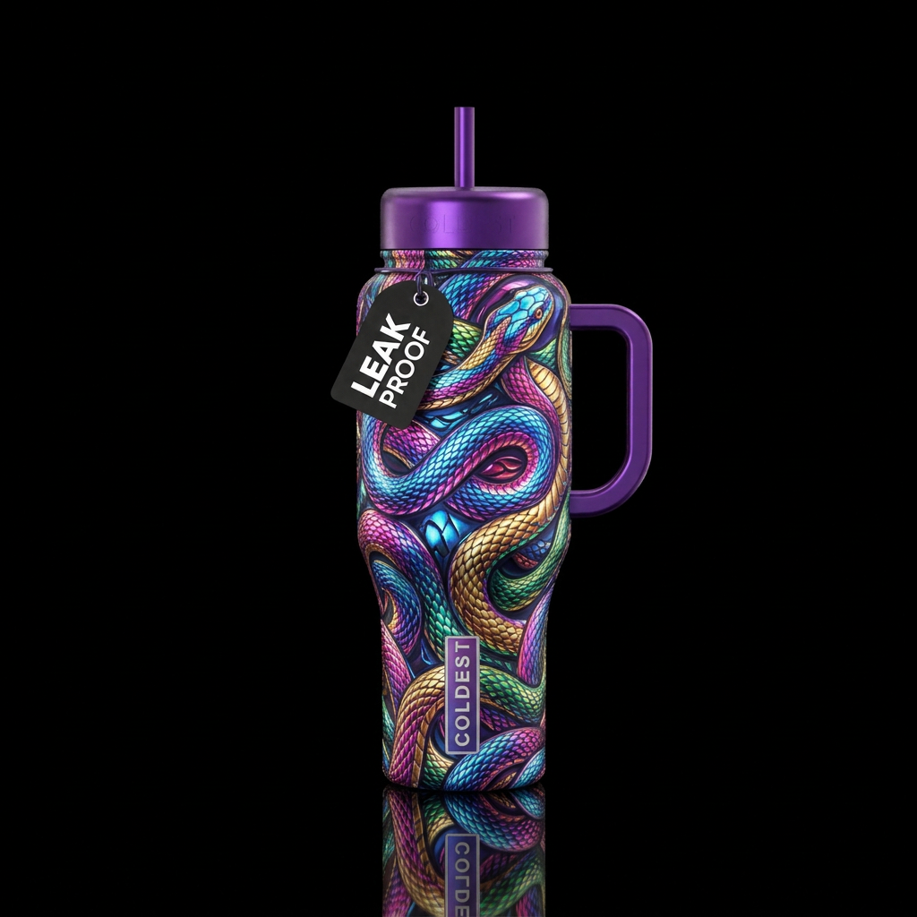 Snakes, metallic water bottle design