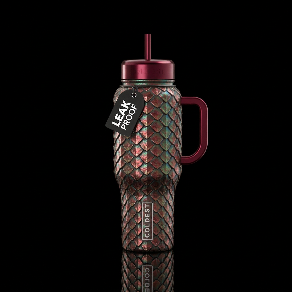 Metallic, dragon scales water bottle design