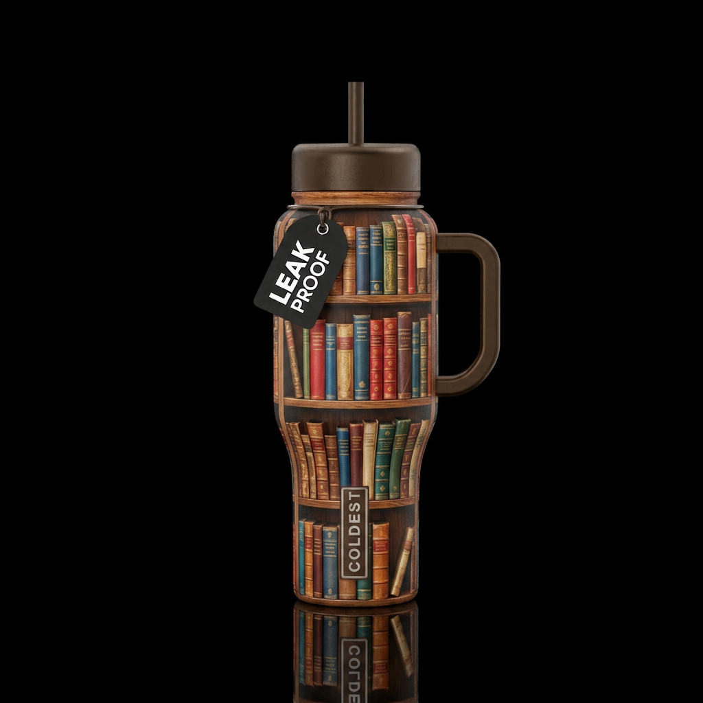 Bookshelf, vintage water bottle design
