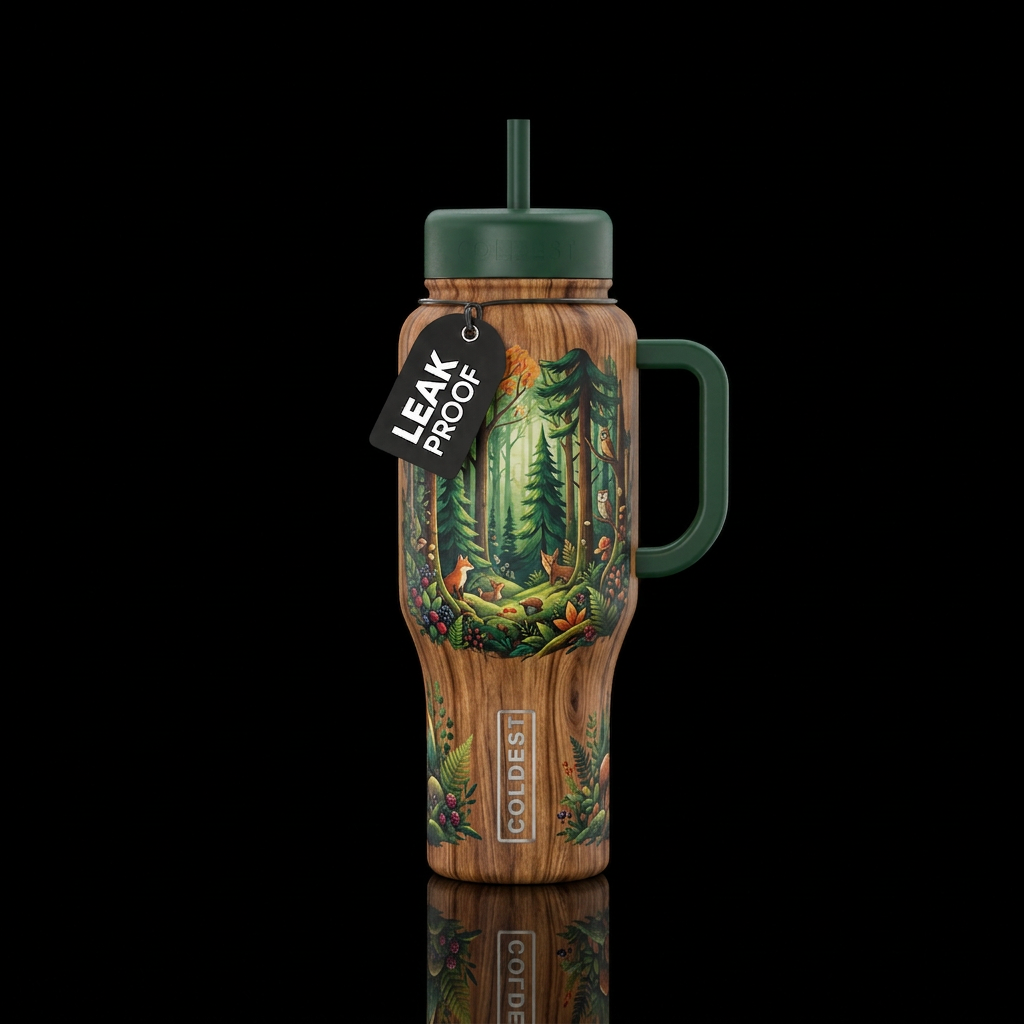Wooden grain, forest water bottle design