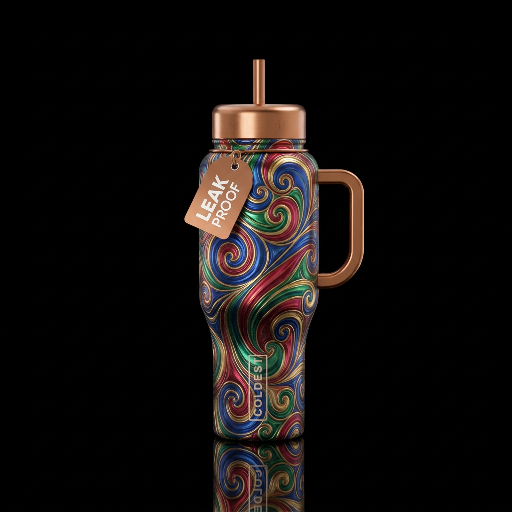 Metallic, swirls water bottle design