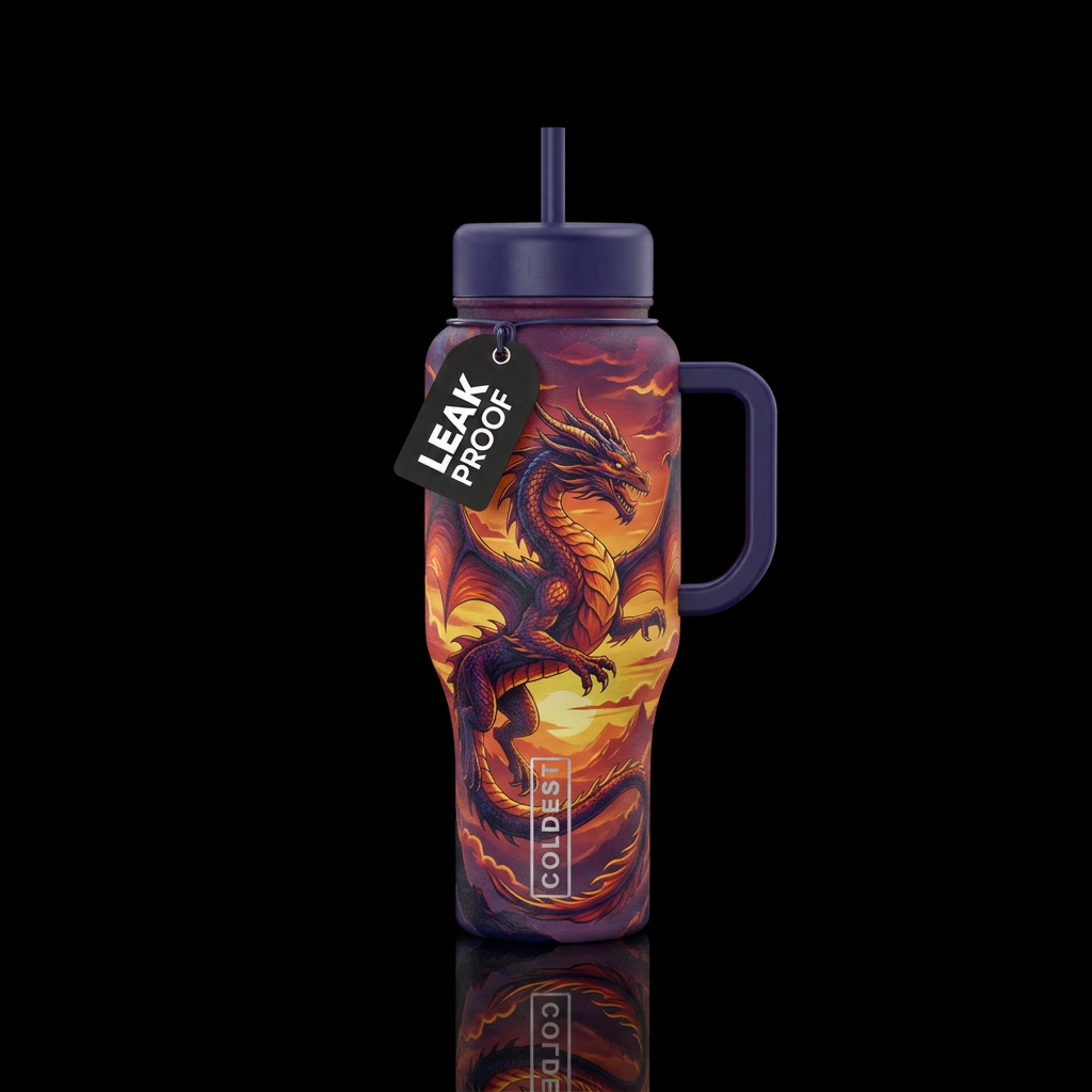 Dragon, sunset water bottle design