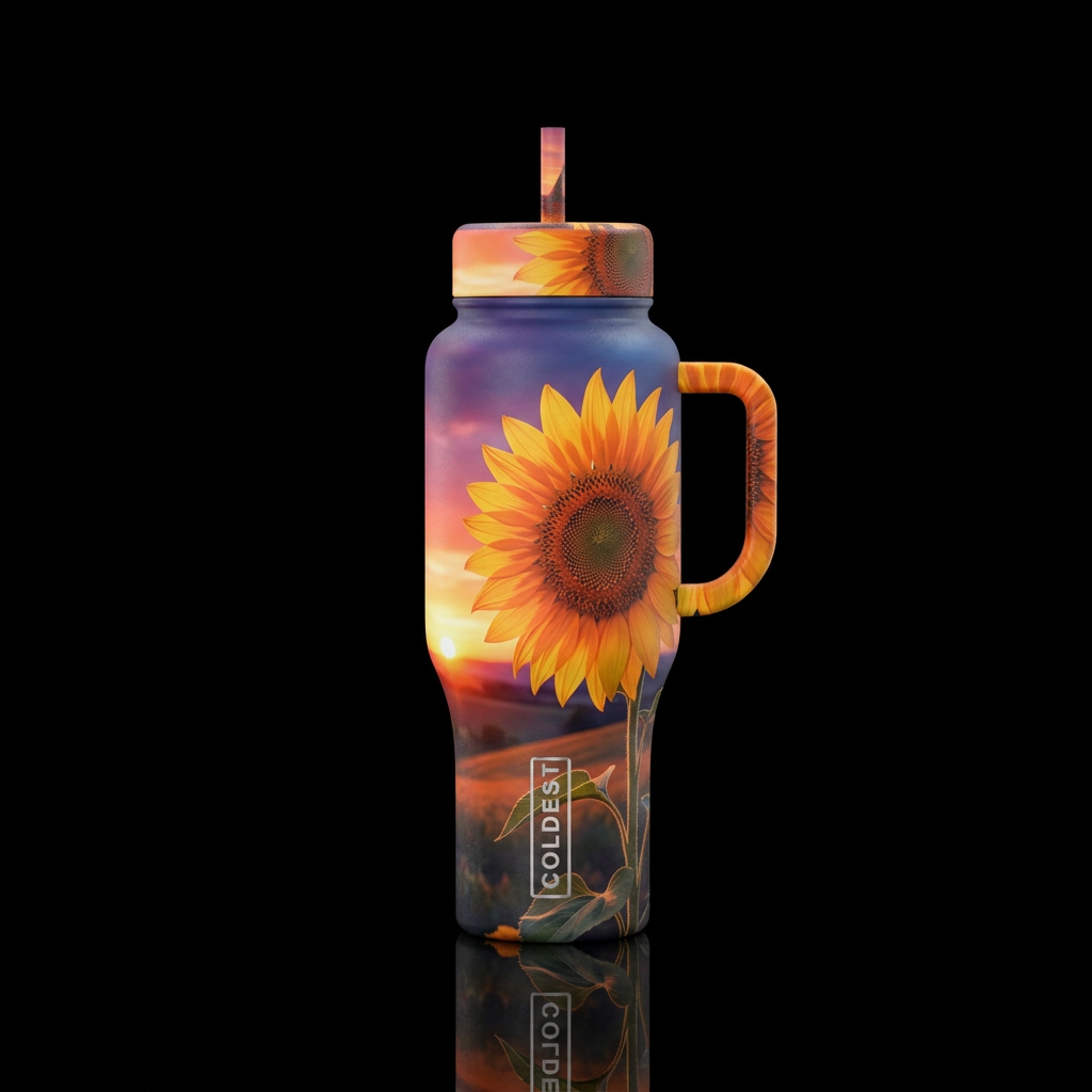 Sunflower, sunset water bottle design