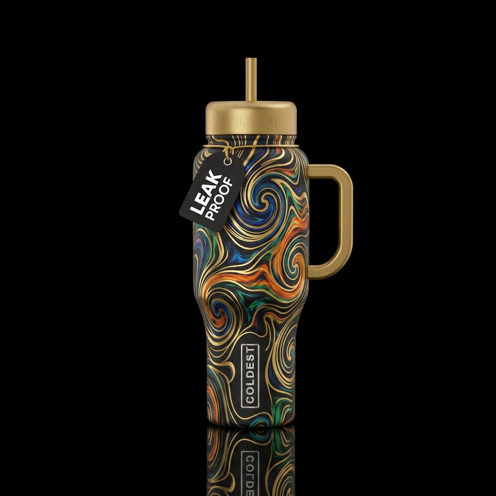 Gold, swirlz water bottle design