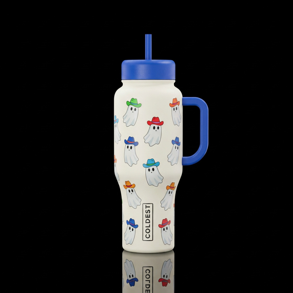Ghosts with cowboy hats water bottle design