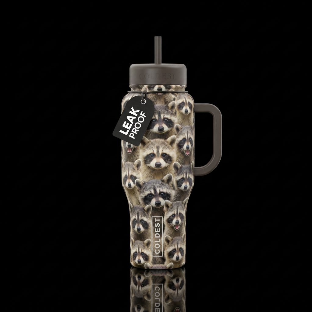 Trash Pandas water bottle design
