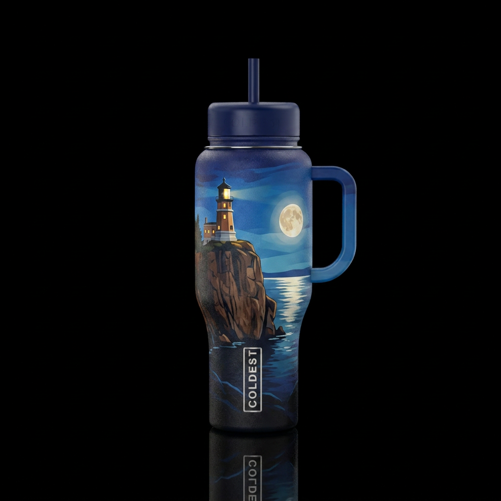 Split Rock Lighthouse water bottle design