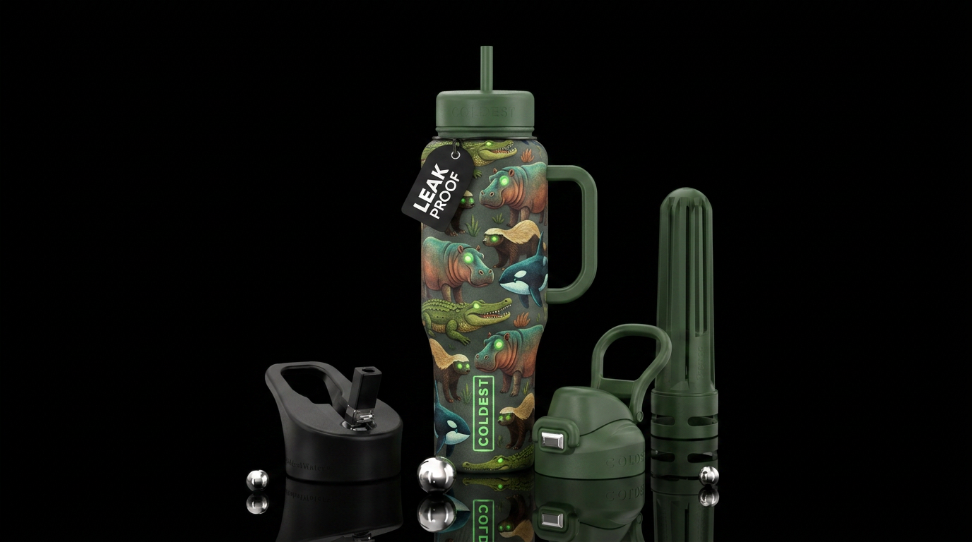 hippos, honey badgers, crocodiles, and kille... water bottle design