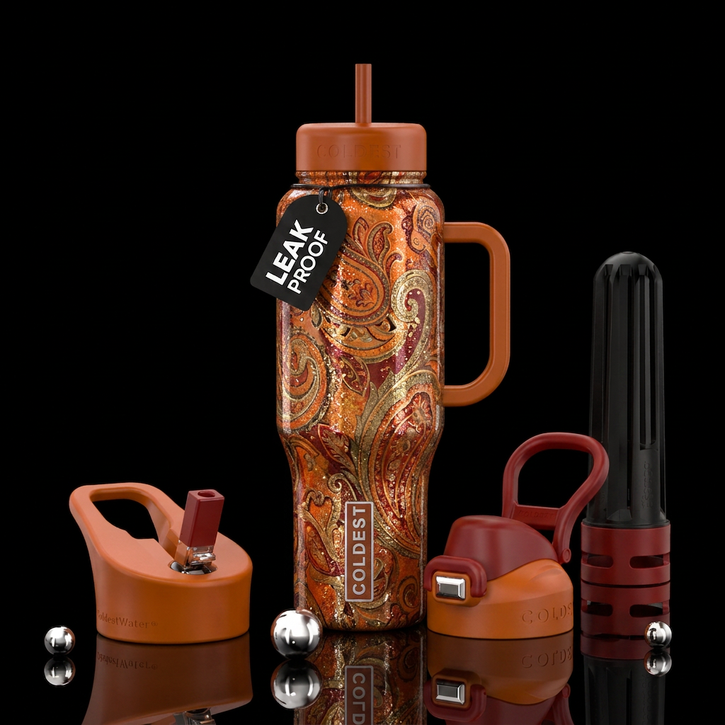 Fall colored  paisley with glitter water bottle design