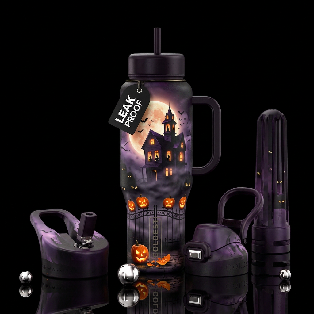 5 little pumpkins sitting on the fence Glowie. water bottle design