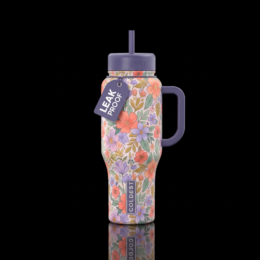 Soft colored floral motif water bottle design