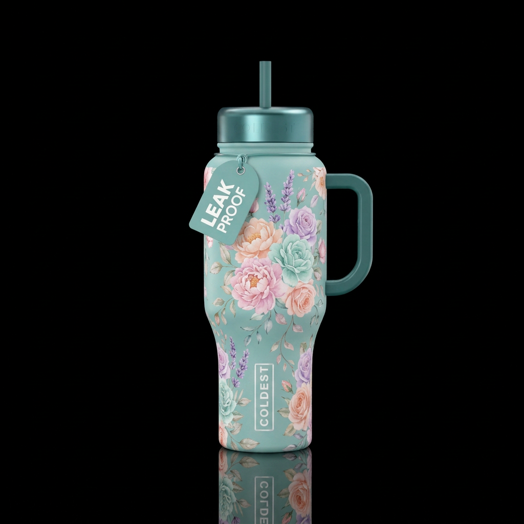 Soft colored floral motif water bottle design