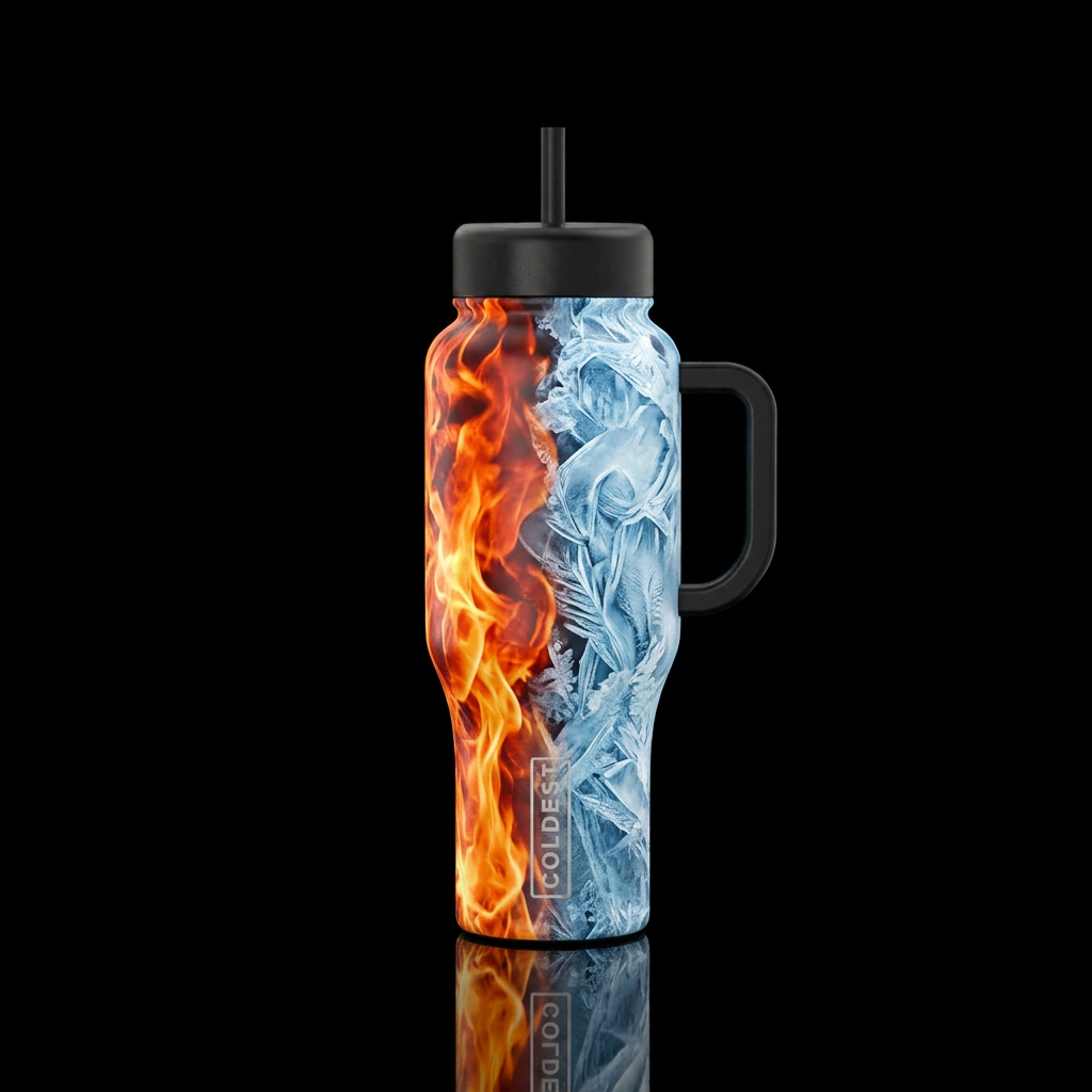 Half fire half ice water bottle design