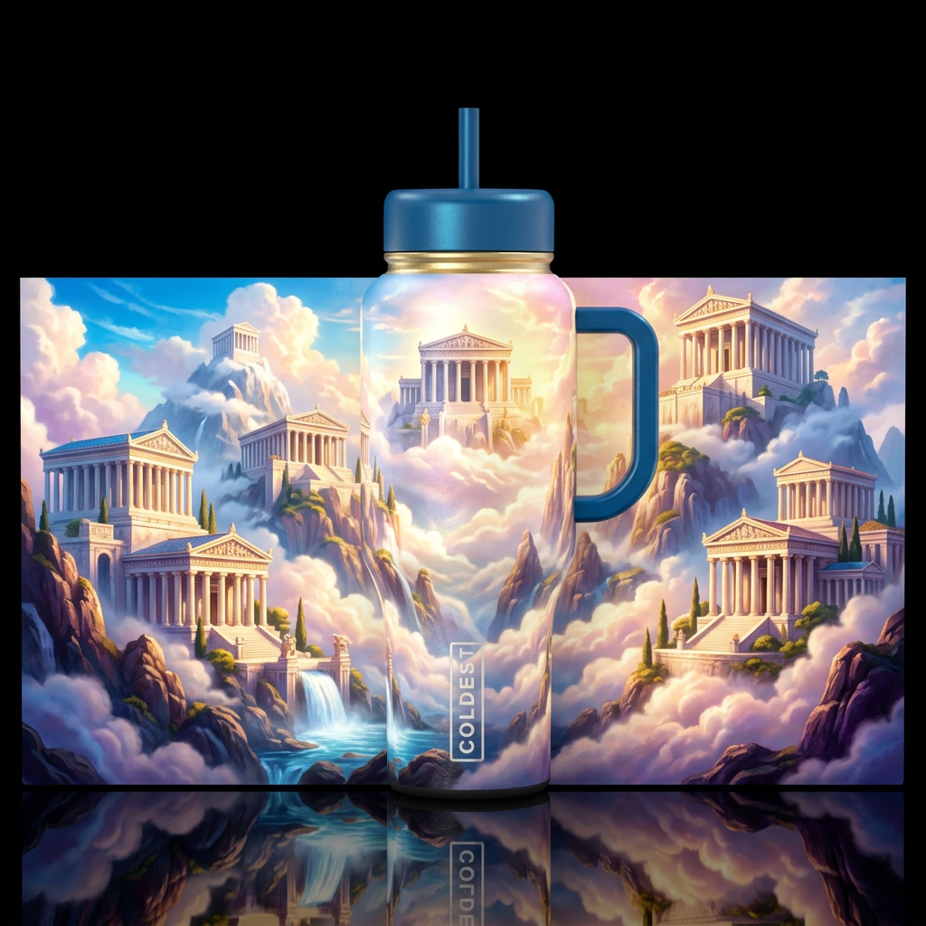 Dreamy Mount Olympus water bottle design