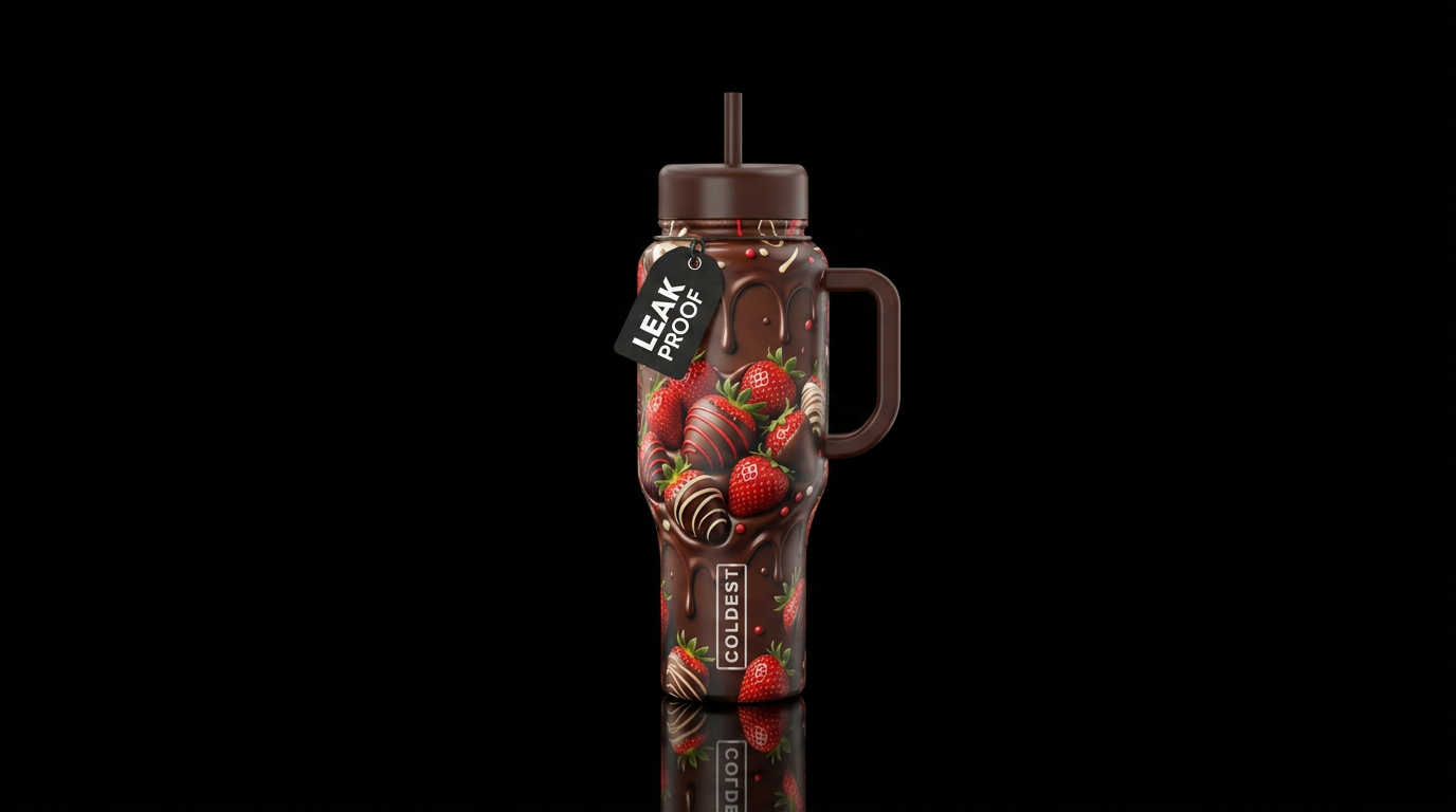 Chocolate covered strawberry water bottle design
