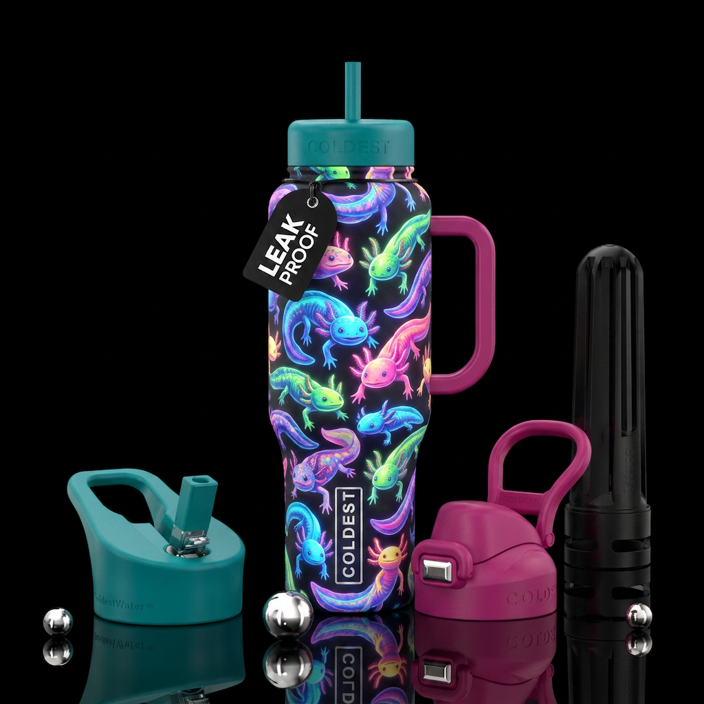 Glowie Axolotl‘s water bottle design