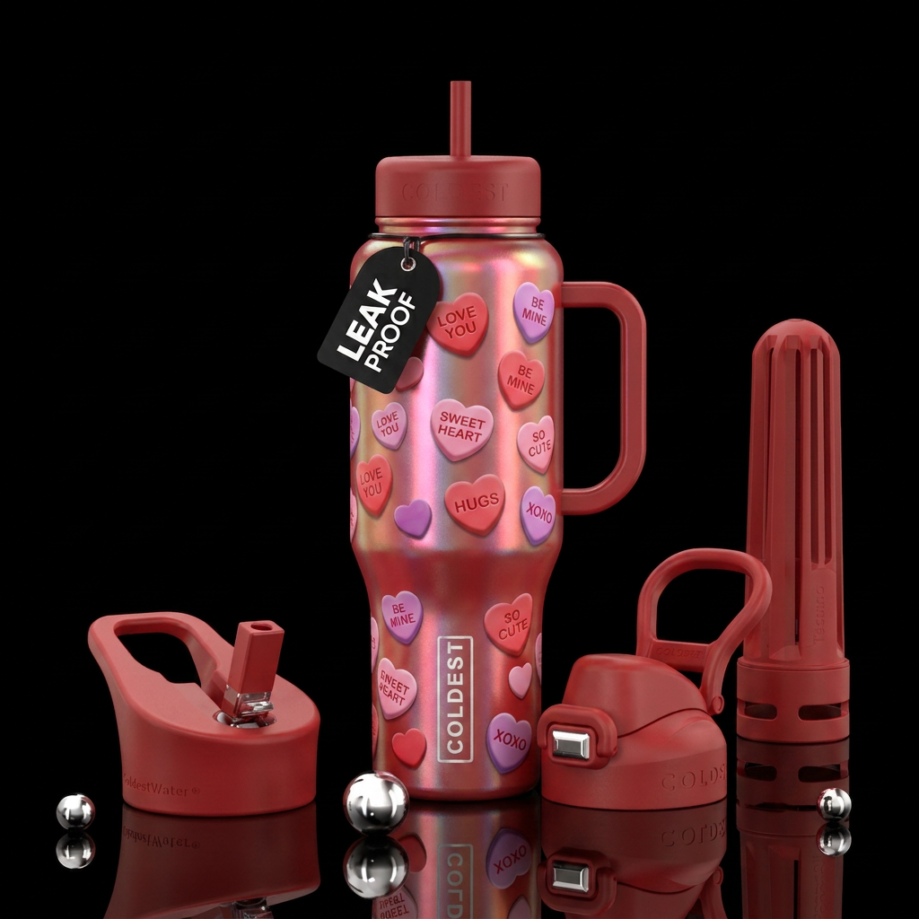 Candy Hearts water bottle design