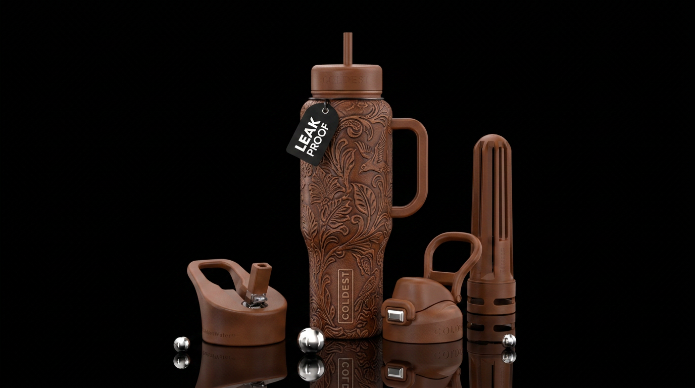 Embossed Leather water bottle design