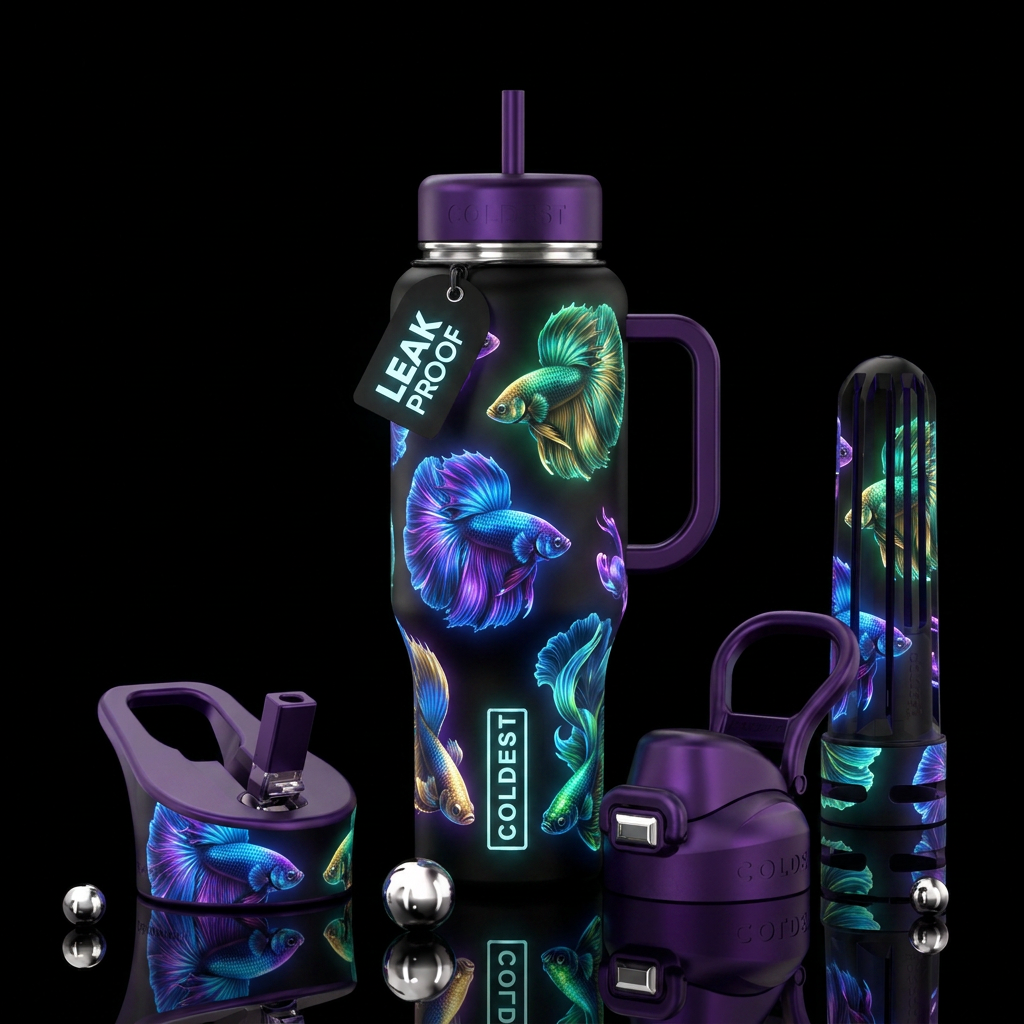 Glowie Bettas water bottle design