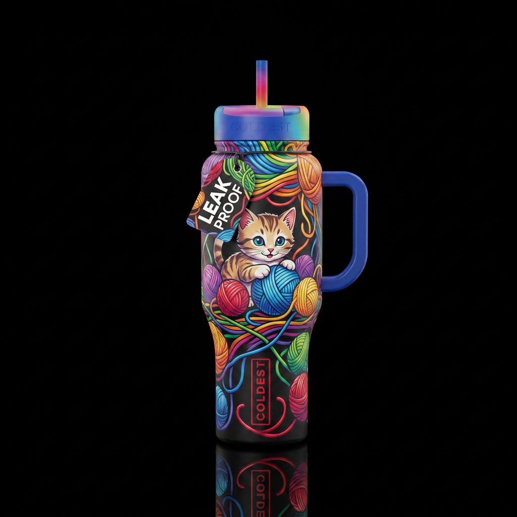 Yarn kitty water bottle design
