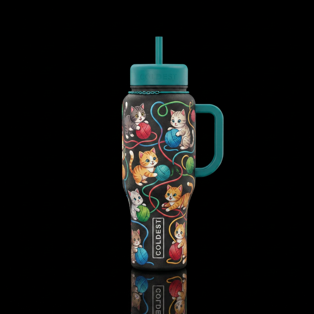 Yarn kitties water bottle design