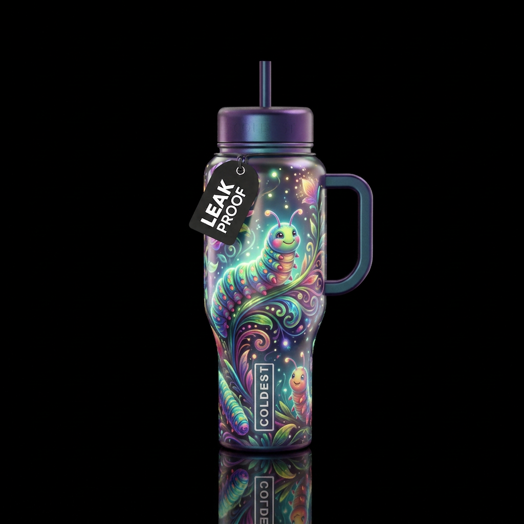 Glowie Caterpillars water bottle design