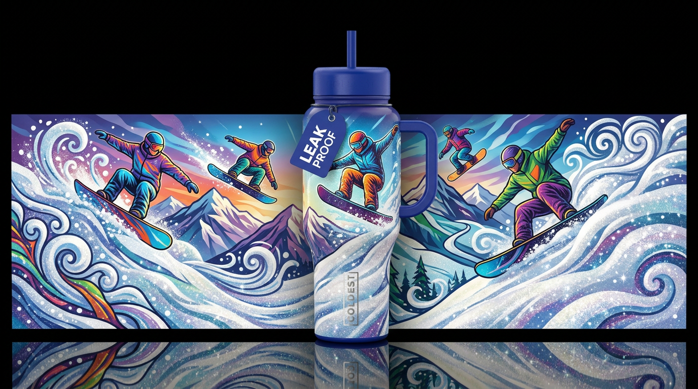 Snowboarding water bottle design