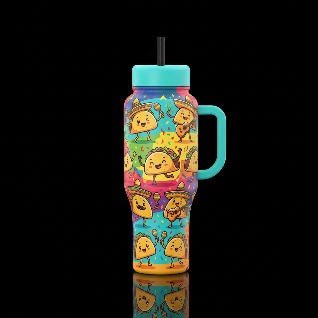 Dancing Tacos water bottle design