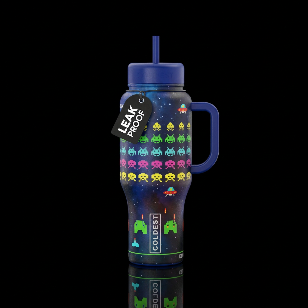 Space invaders water bottle design