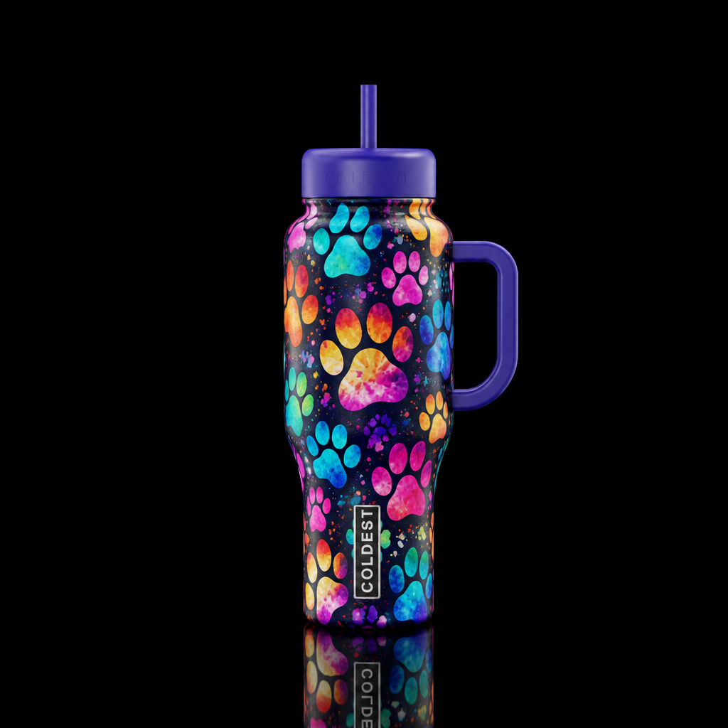 Tie dye Paws water bottle design
