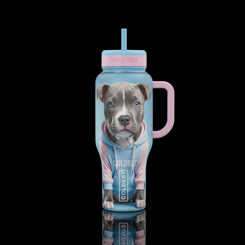 A cute pitbull puppy that is grayish blue and whit... water bottle design