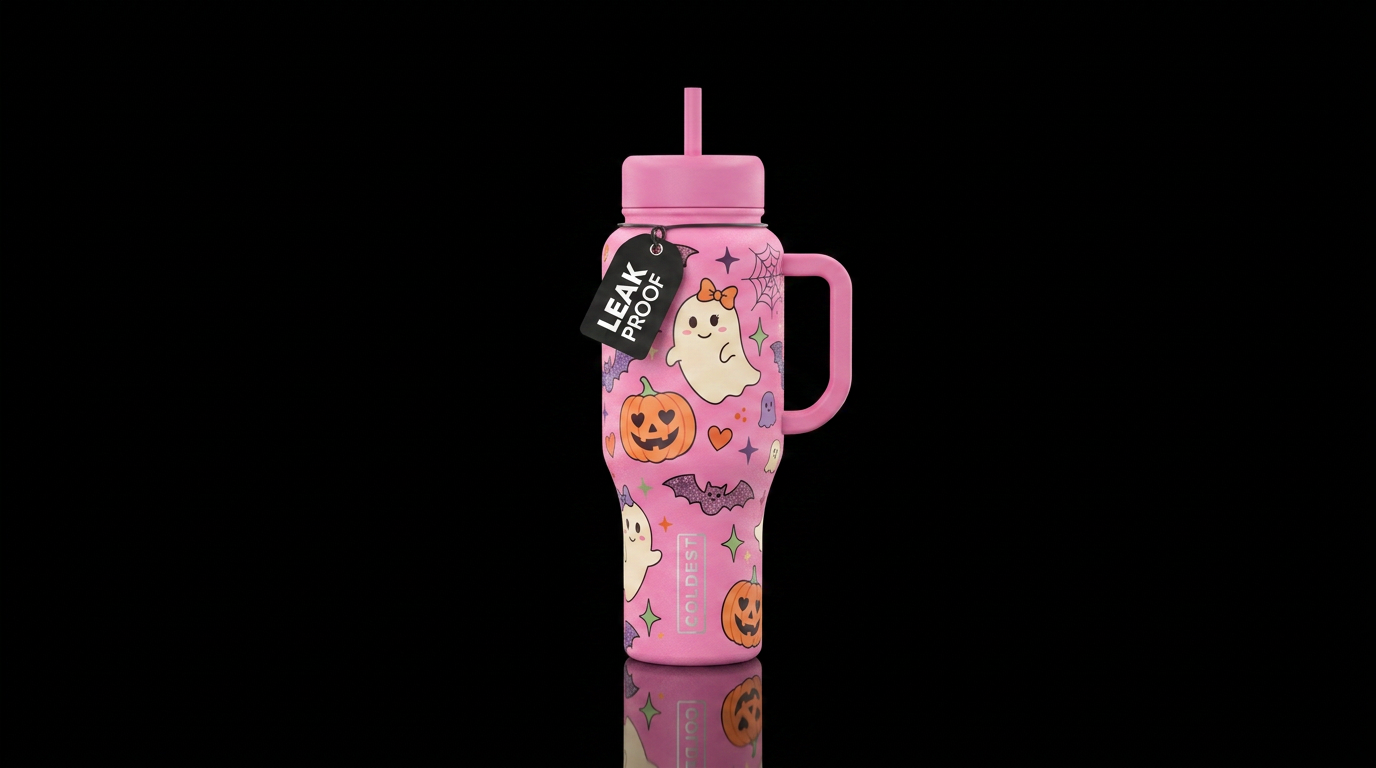 Pink Halloween, girly cute, bottle water bottle design