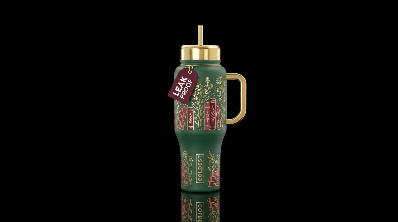 Bookish water bottle design