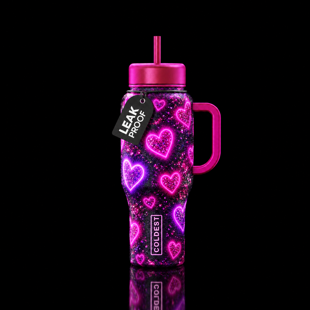 Neon valentine water bottle design