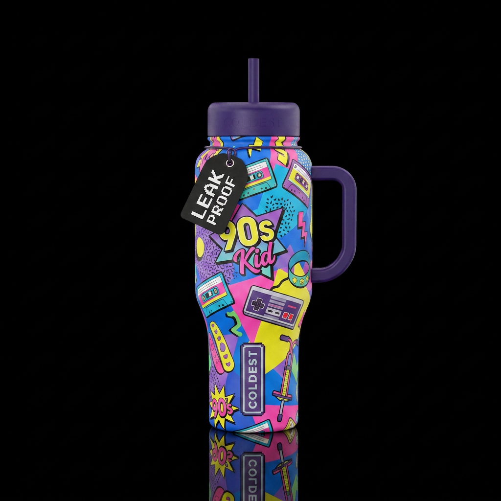 A 90s kid theme. water bottle design