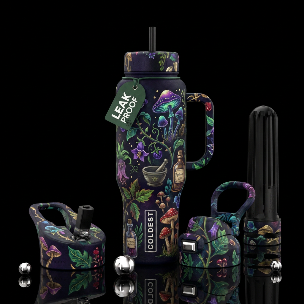 Whimsical, dark, apothecary, nature, flowers, fung... water bottle design