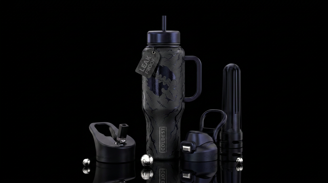 Atmospheric, cinematic, mysterious, elegant, gothi... water bottle design