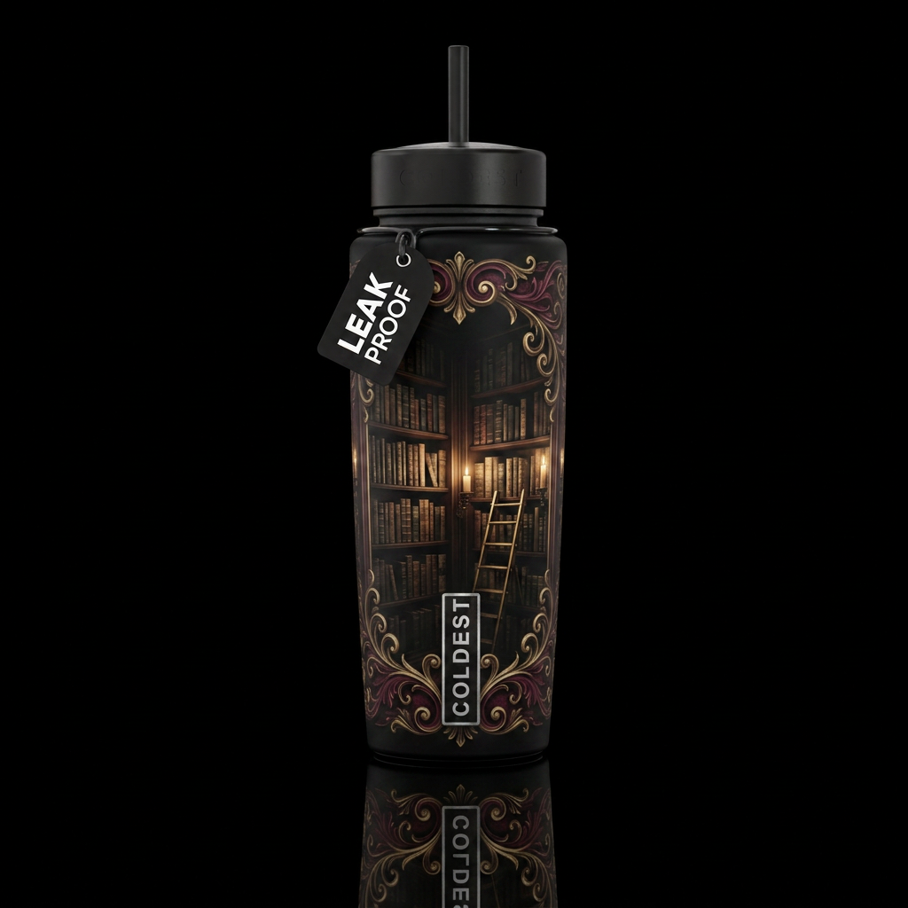 Forbidden Library water bottle design