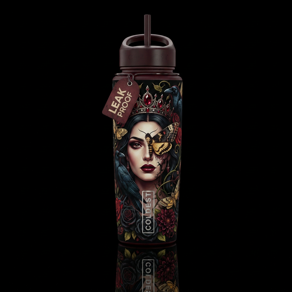 Moth Queen water bottle design