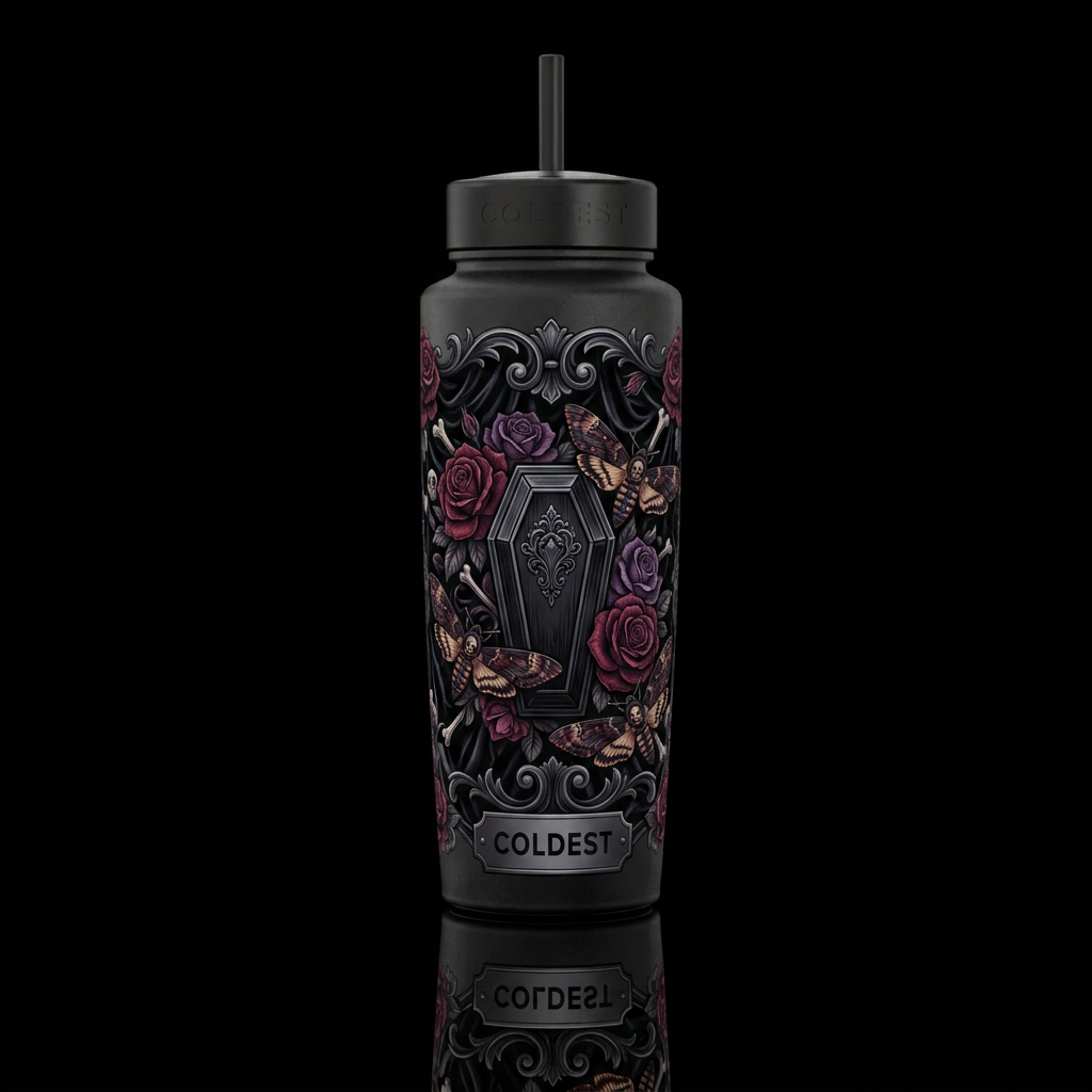 Coffins and Creatures water bottle design