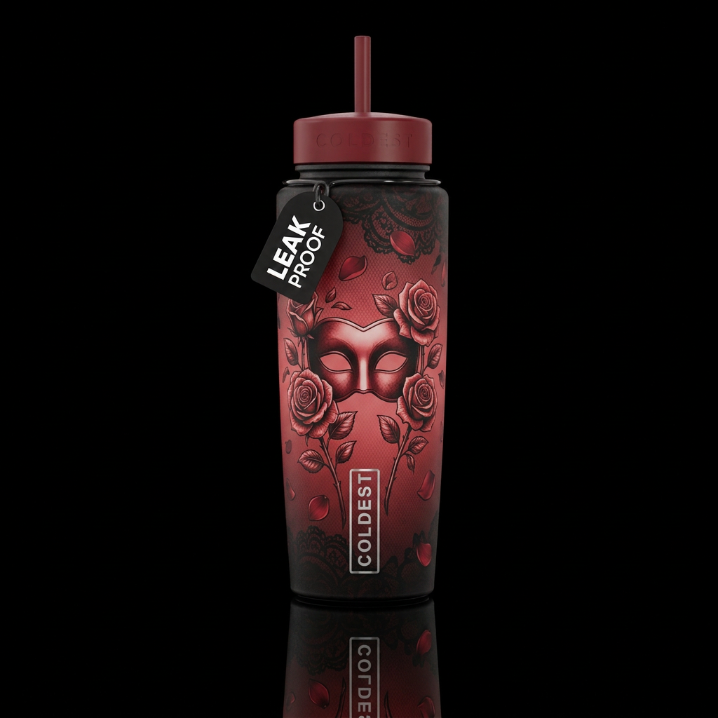 A Masked Arrangement water bottle design