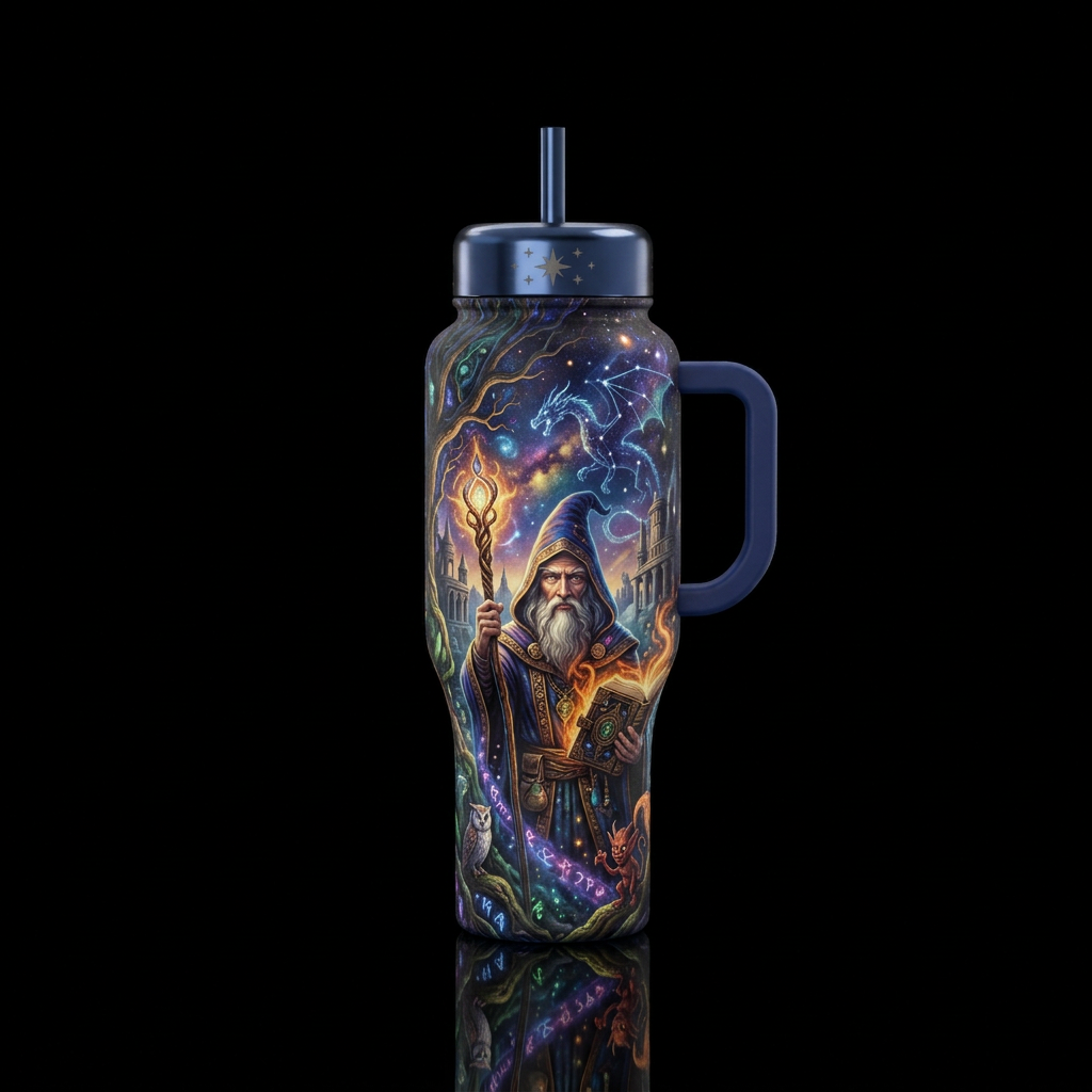 wizard, darkness, european, whimsical, fantasy, ma... water bottle design